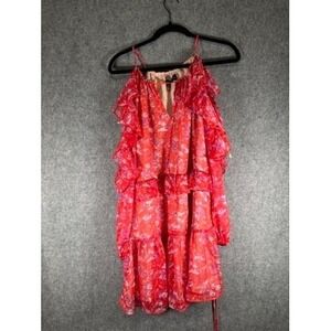 Adelyn Rae Dress Womens‎ S Red Ruffle Floral Cold Shoulder Fit & Flare Feminine